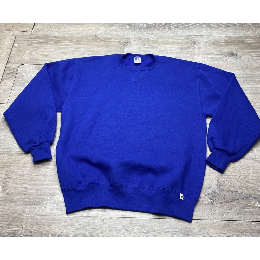 Russell Athletic Shirt Sweatshirt Mens L Blue Fleece Made in USA Vintage Blank